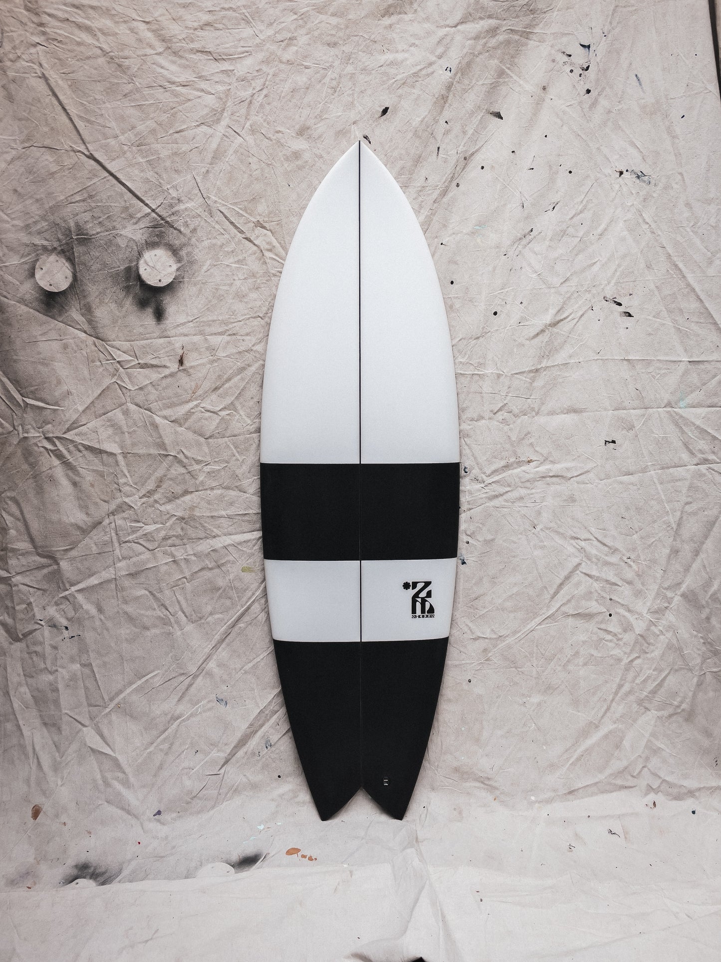 5'6 Mach 5 Twin Fish - Black & White Racer