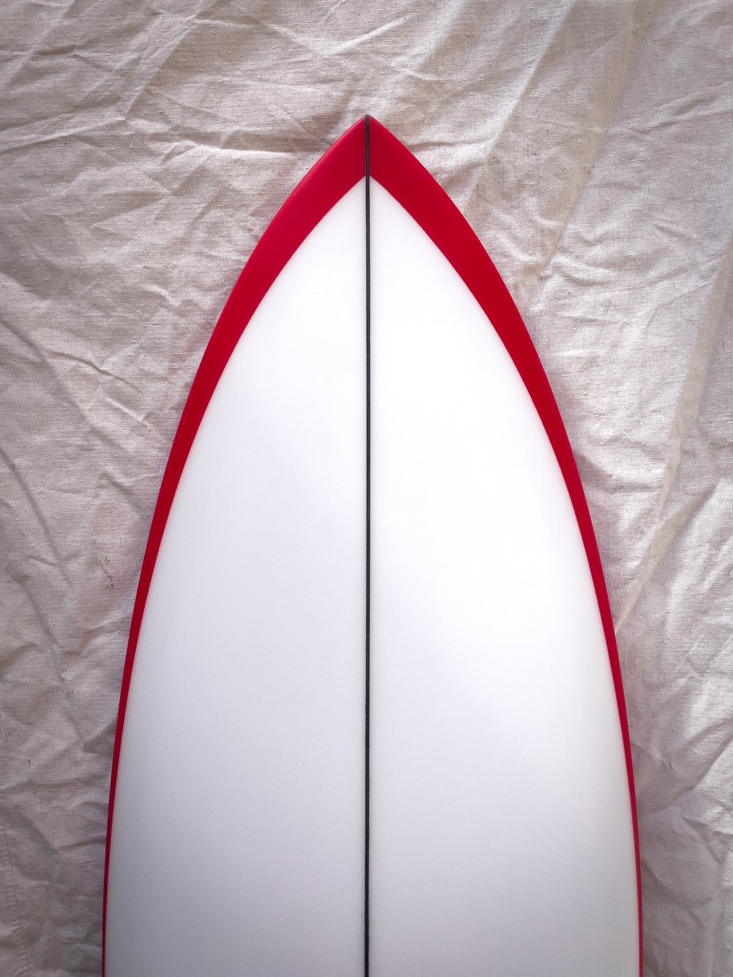 5'8 Mach 5 Twin Fish - White with Red Rails