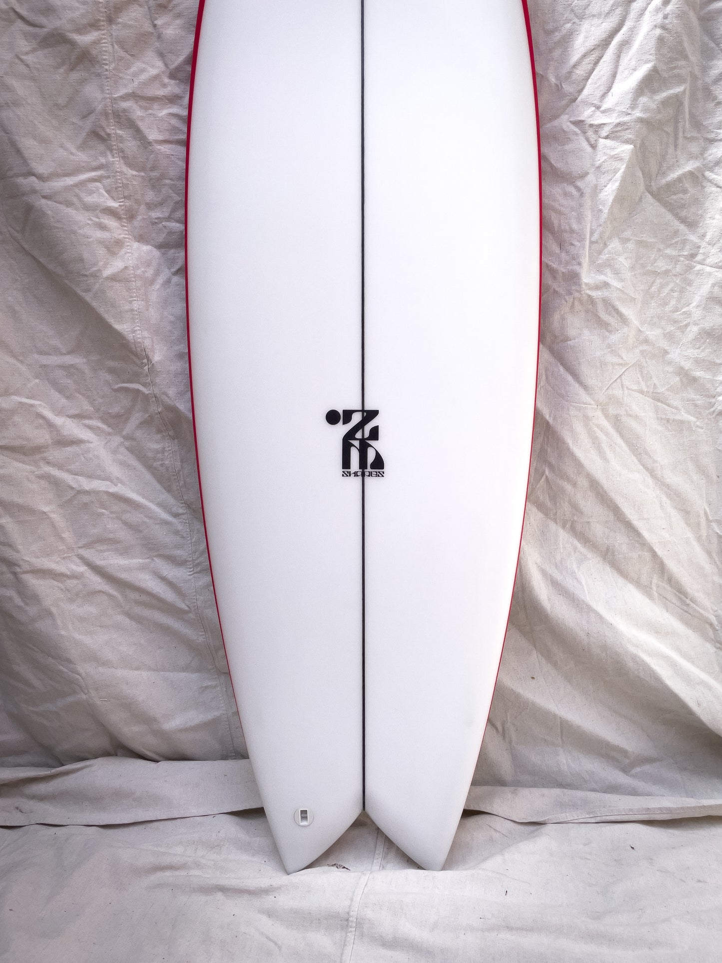 5'8 Mach 5 Twin Fish - White with Red Rails