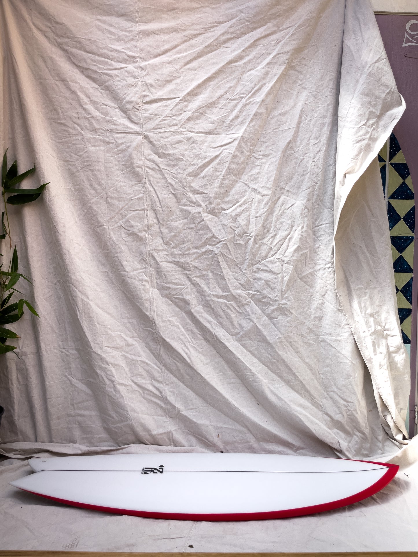 5'8 Mach 5 Twin Fish - White with Red Rails