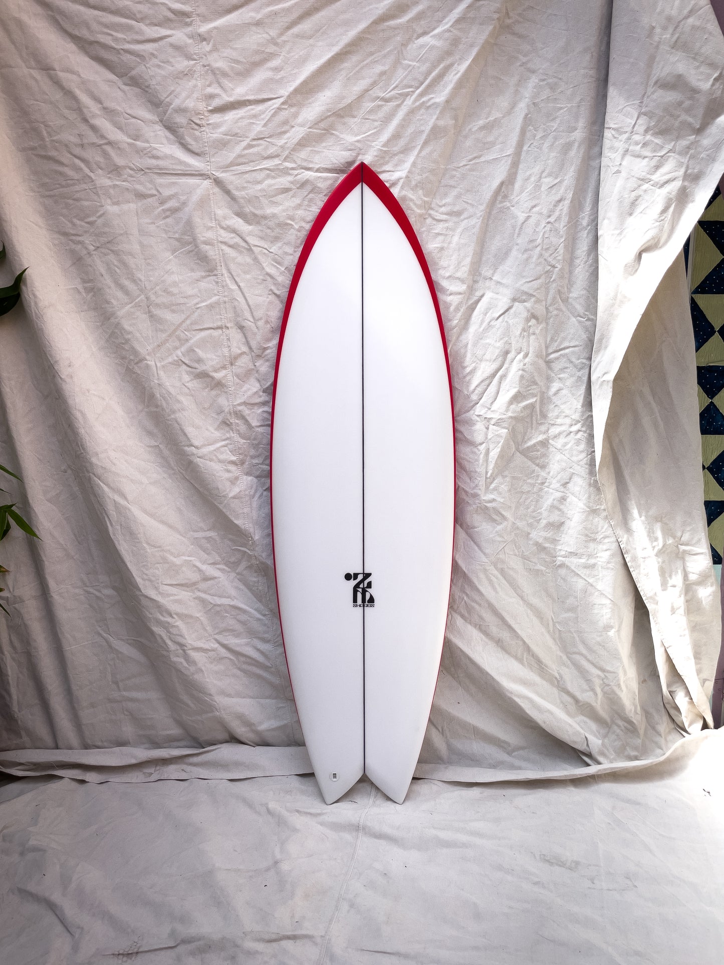 5'8 Mach 5 Twin Fish - White with Red Rails