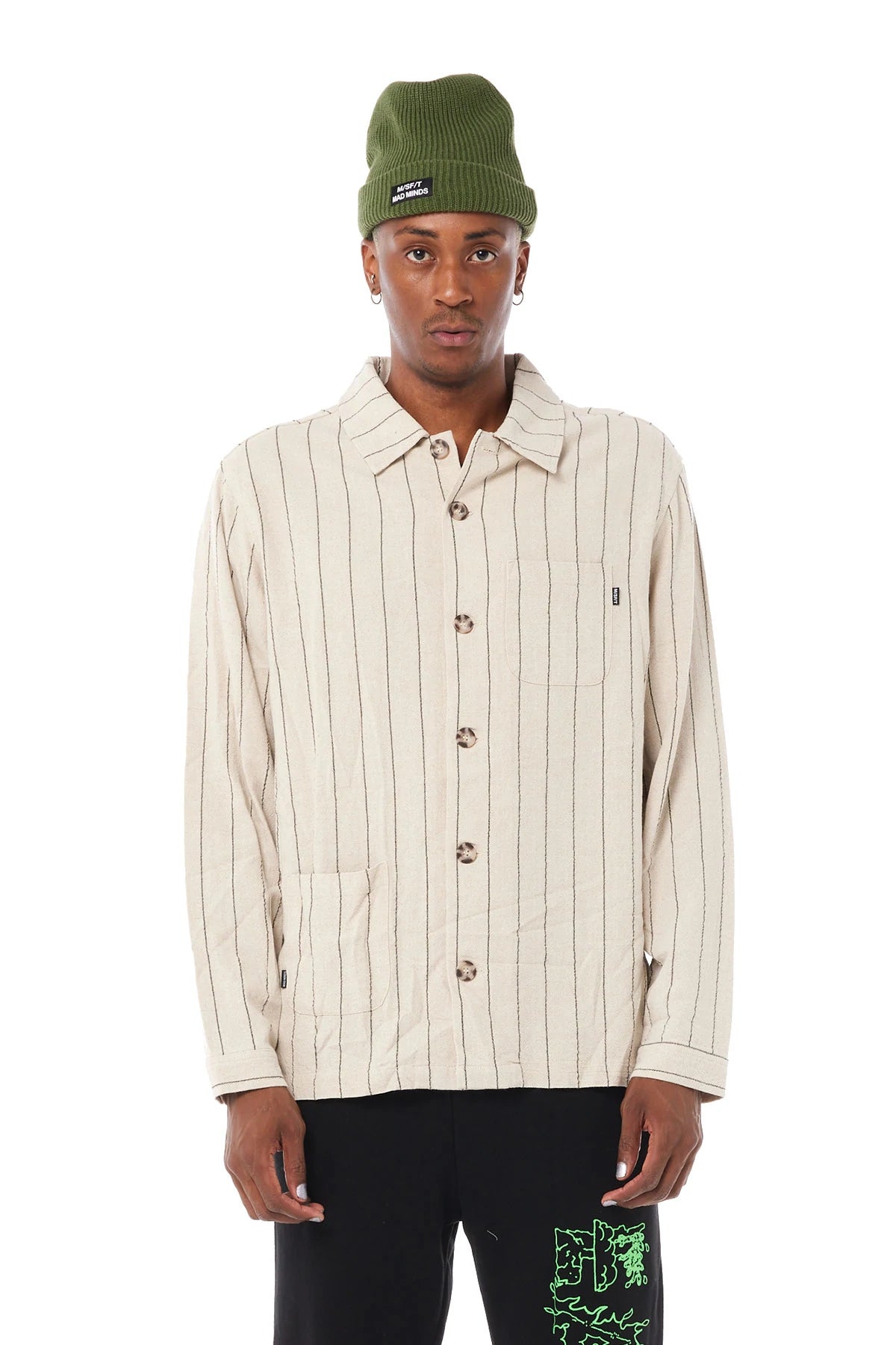 Cheree LS Overshirt - Tan Stripe